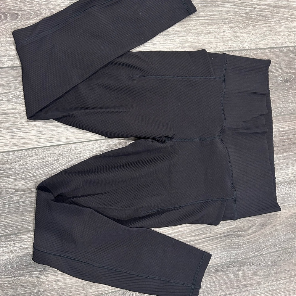 Athleta Ribbed Black Leggings High Waist Performance